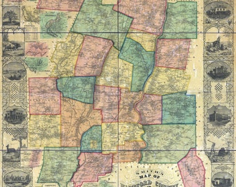 1855 Map of Hartford County Connecticut Genealogy