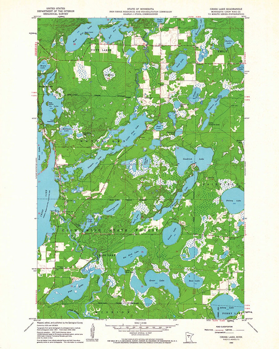 1960 Topo Map of Cross Lake Minnesota Quadrangle Etsy