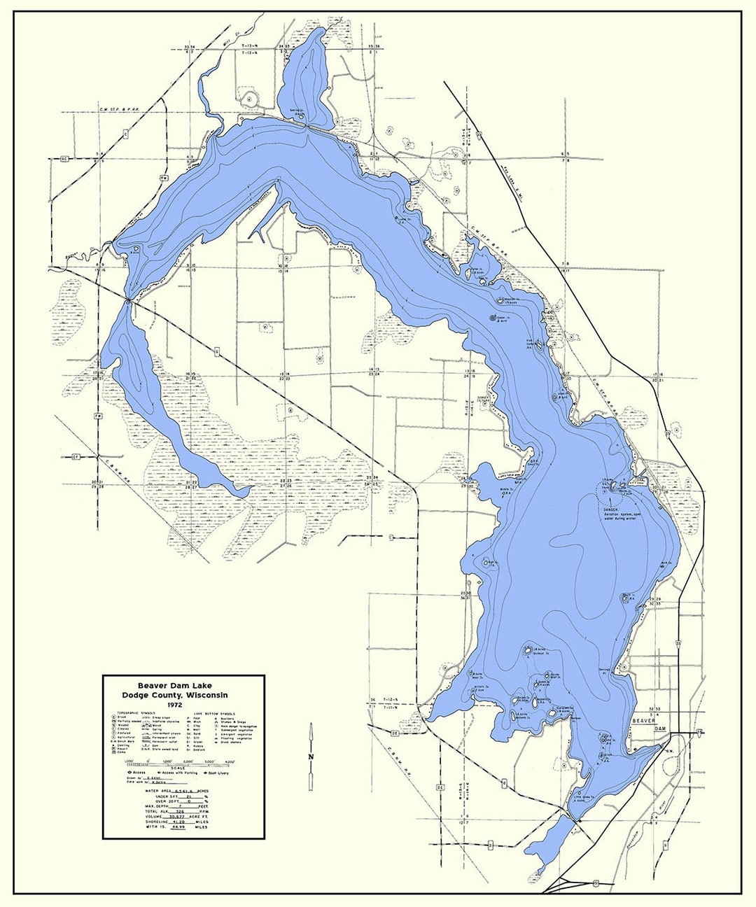 1972 Map of Beaver Dam Lake
