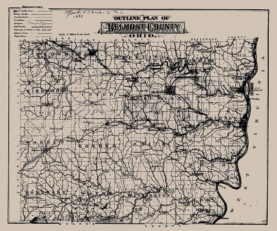 1888 Map of Belmont County Ohio  Etsy