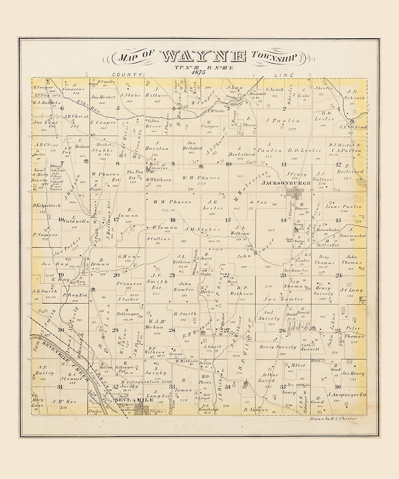 1875 Map of Wayne Township Butler County Ohio Etsy