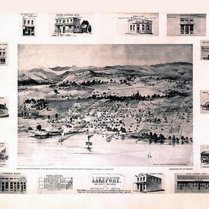 1888 Panorama-Karte von Lakeport Lake County Kalifornien