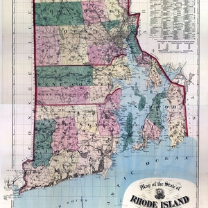 1880, Karte von Rhode Island und Plantagen