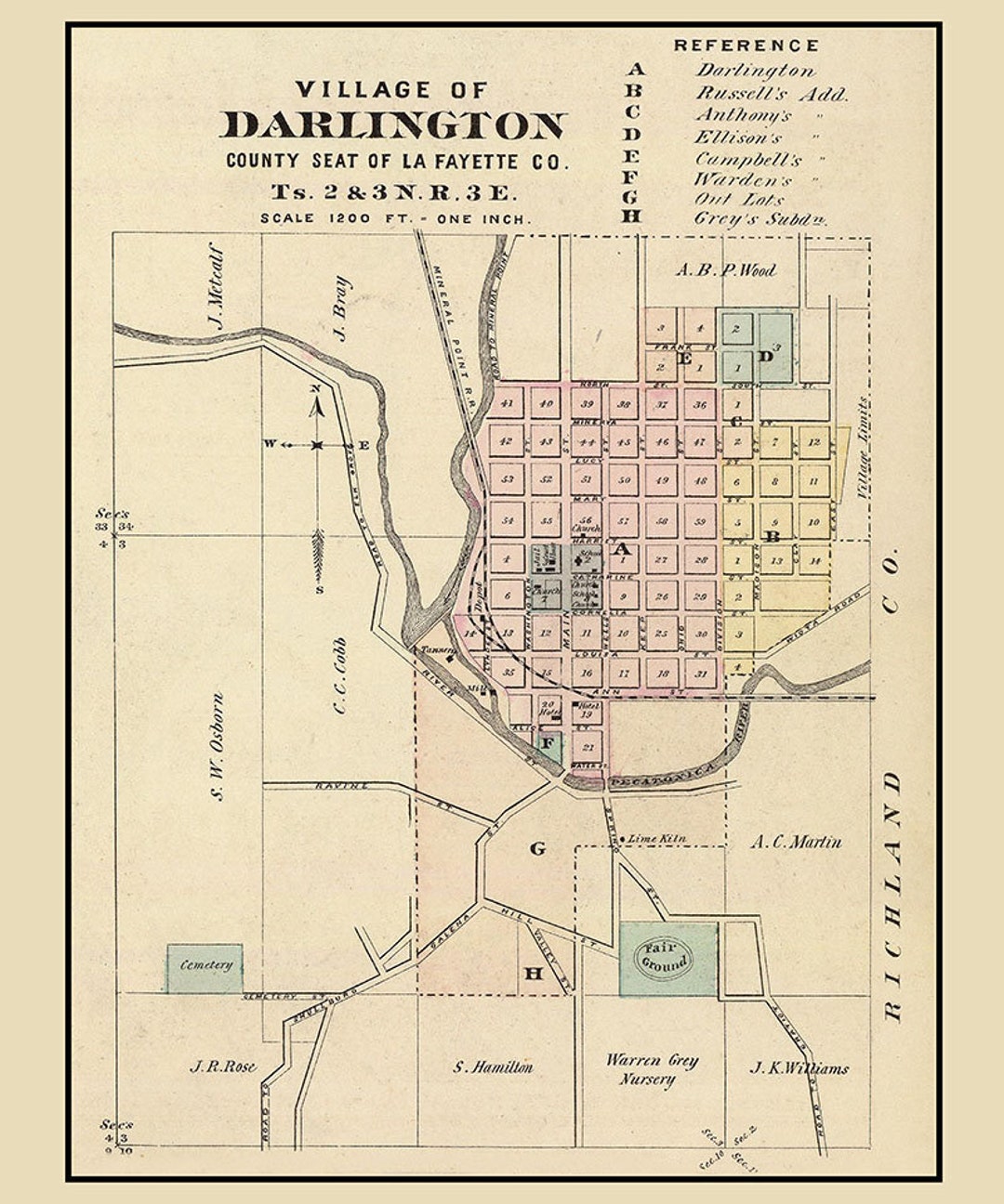 1878 Town Map of Darlington Lafayette County Wisconsin Etsy