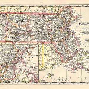 1911 Karte des Bundesstaates Massachusetts Boston