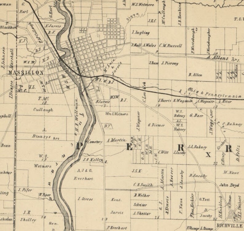 1855 Farm Line Map of Stark County Ohio Massillon Etsy
