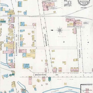 1886 Plan de la ville de Downingtown, comté de Chester, Pennsylvanie