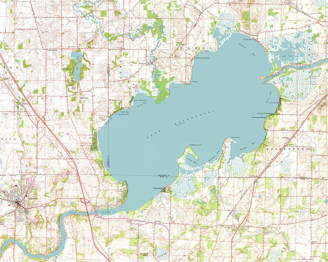 1972 Map of Lake Koshkonong Wisconsin Etsy