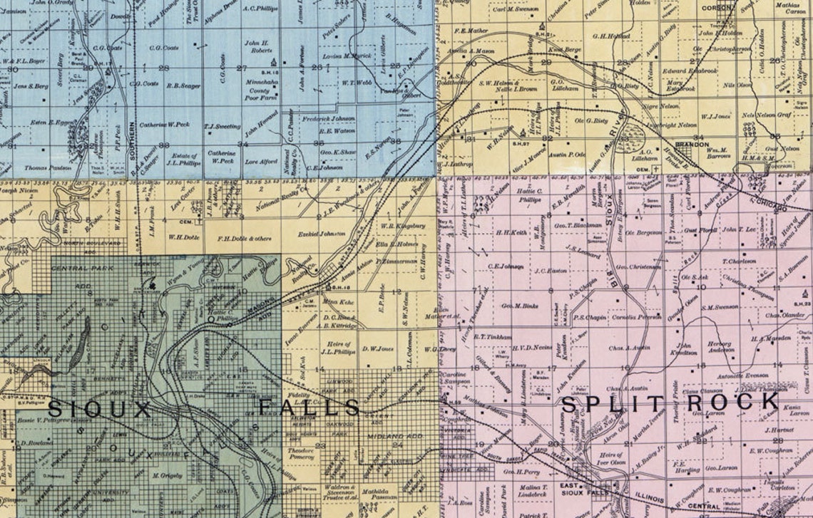 1893 Map of Minnehaha County South Dakota Sioux Falls Etsy