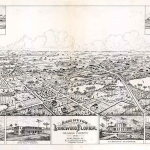 1885 Panorama-Karte von Longwood Orange County Florida
