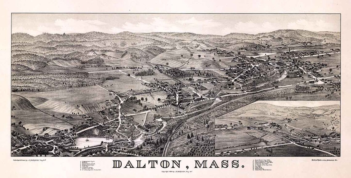 1884 Panoramic Map of Dalton Massachusetts Etsy