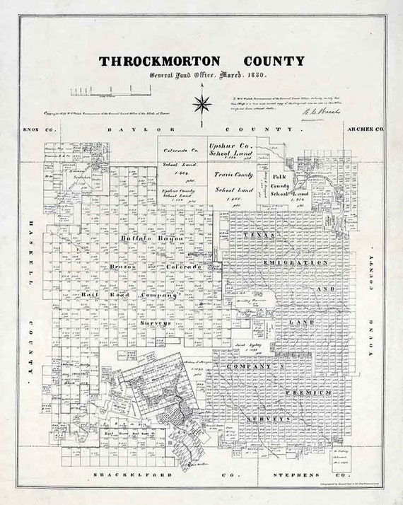 1880 Farm Line Map of Throckmorton County Texas Etsy
