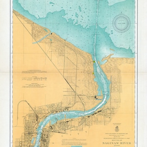 1908 Carta Náutica Río Saginaw Bay City Michigan