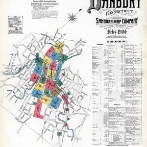 1904 Map of Danbury Fairfield County Connecticut