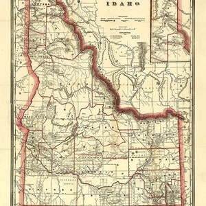 1896, Landkarte von Idaho mit den Townships und Eisenbahnnetzen