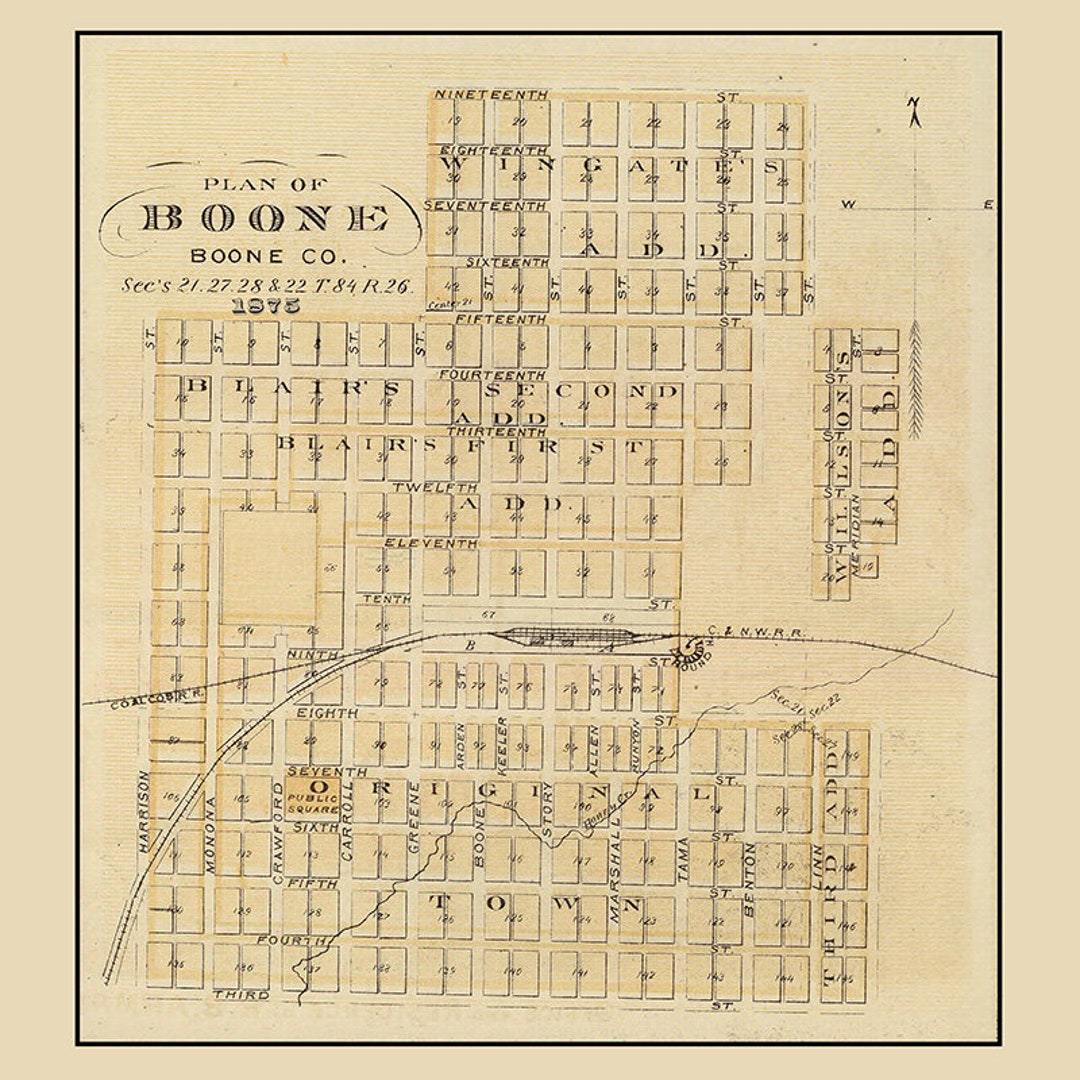1875 Town Map of Boone Boone County Iowa Etsy