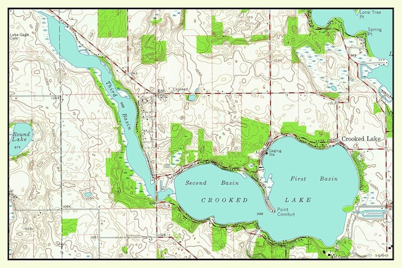 洋楽 Crooked Indiana Cartell 1960 Map of Crooked Lake Steuben County Indiana - Etsy