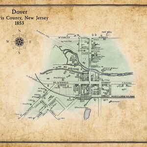 1853 Town Map of Dover Morris County New Jersey
