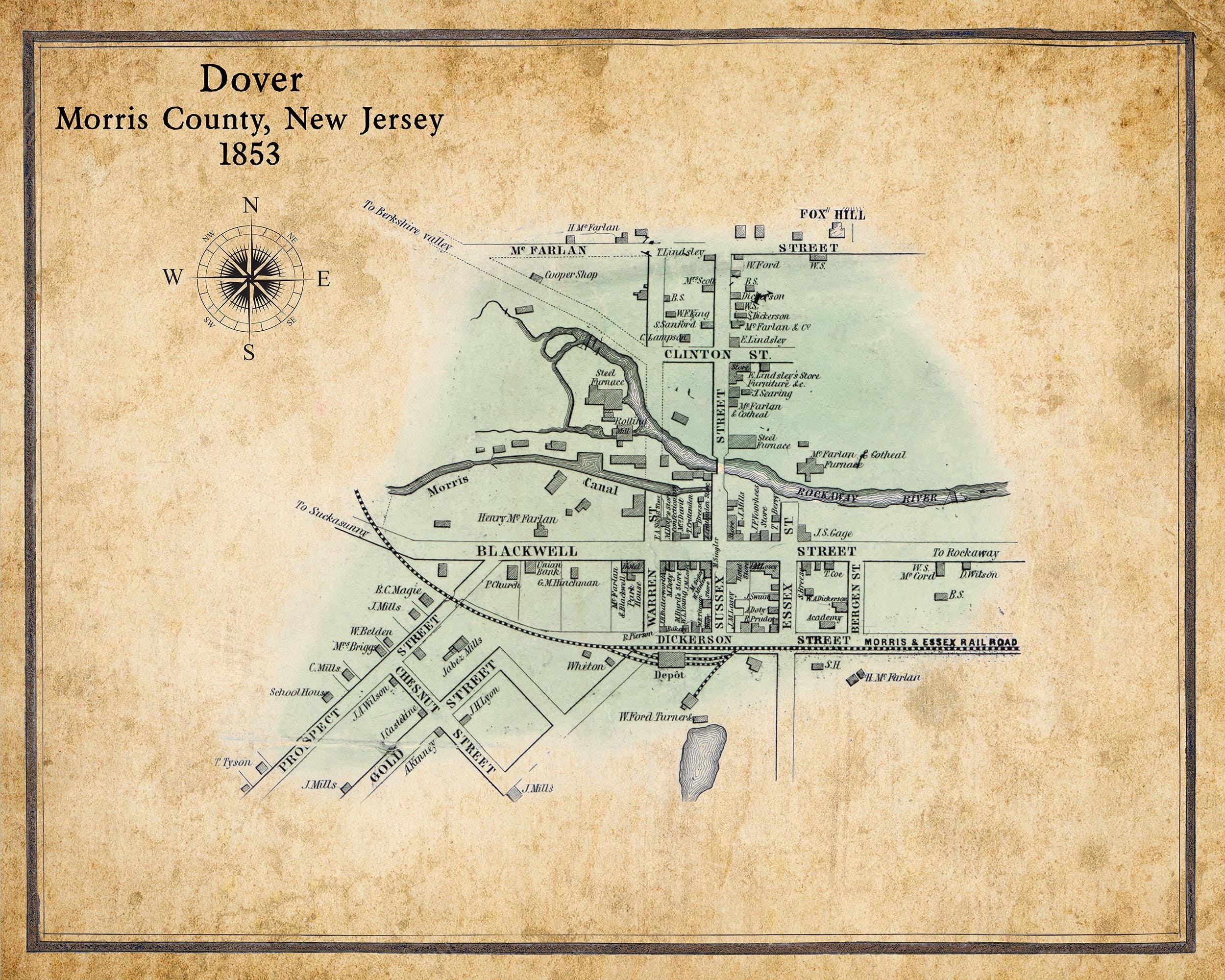 英国製 PORTOBELLO ドーセット州 古地図 額装 ヴィンテージ 1853 Town Map of Dover Morris County New Jersey - Etsy