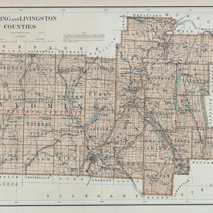 1895 Carte du Wyoming et du comté de Livingston, New York