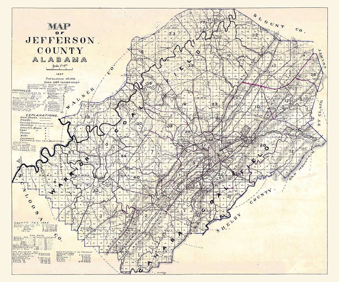 1897 Map of Jefferson County Alabama - Etsy