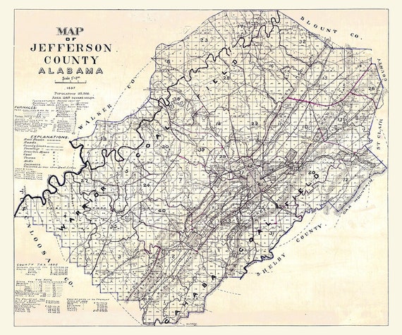 1897 Map of Jefferson County Alabama  Etsy