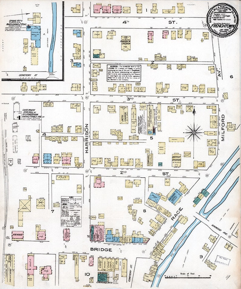 1885 Town Map of Frenchtown Hunterdon County New Jersey Etsy