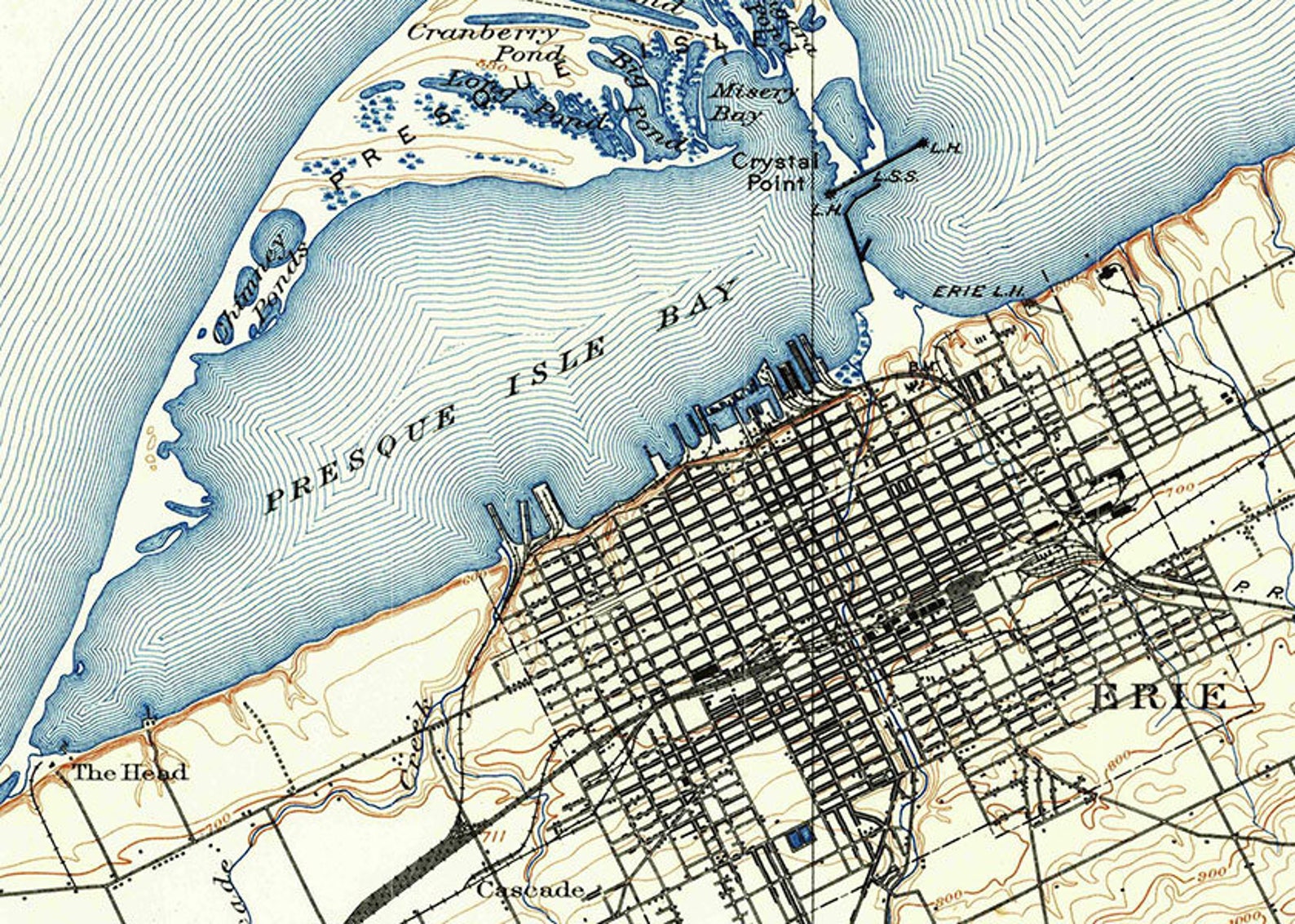 1899 Map of Erie PA and Lake Erie Etsy