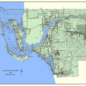 Kaart uit 1980 van Lee County Florida Fort Myers