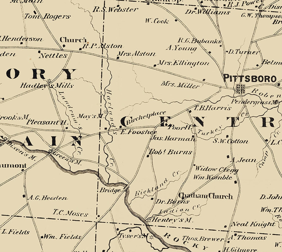 1870 Map of Chatham County North Carolina  Etsy