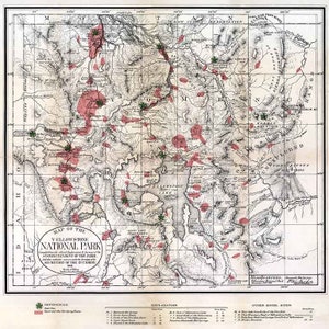 Carte du Parc national de Yellowstone, Wyoming, 1881