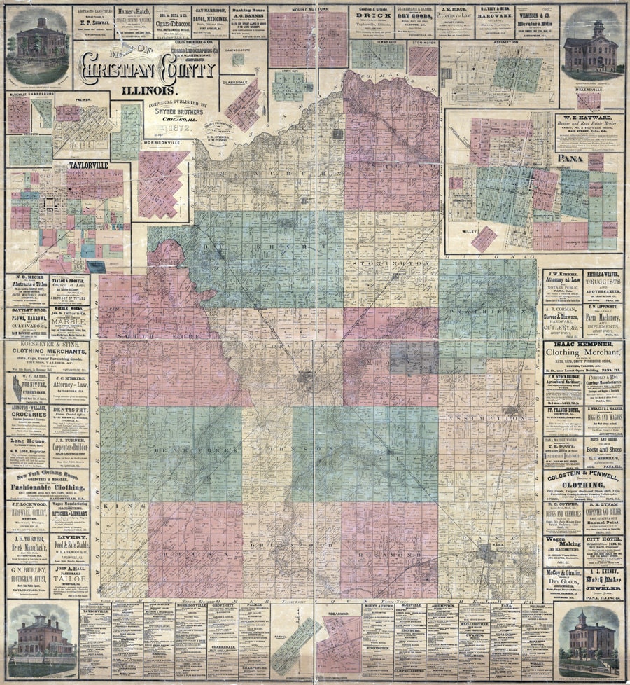 1877 Mapa del condado de Christian Illinois