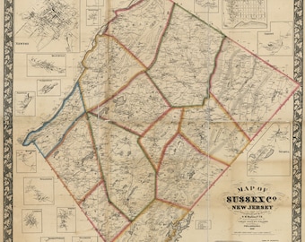 1860 Landkarte von Sussex County, New Jersey aus aktuellen Erhebungen und Unterlagen Newtons