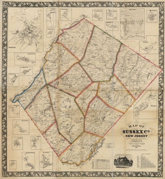 1860 Map of Sussex County New Jersey From Actual Surveys and Etsy