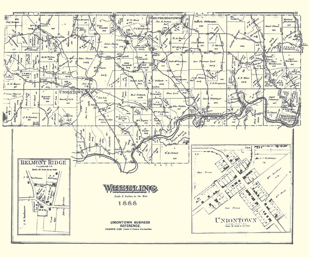 1888 Map of Wheeling Township Belmont County Ohio Etsy
