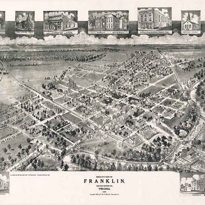 1907 Panorama-Karte von Franklin Southampton County Virginia