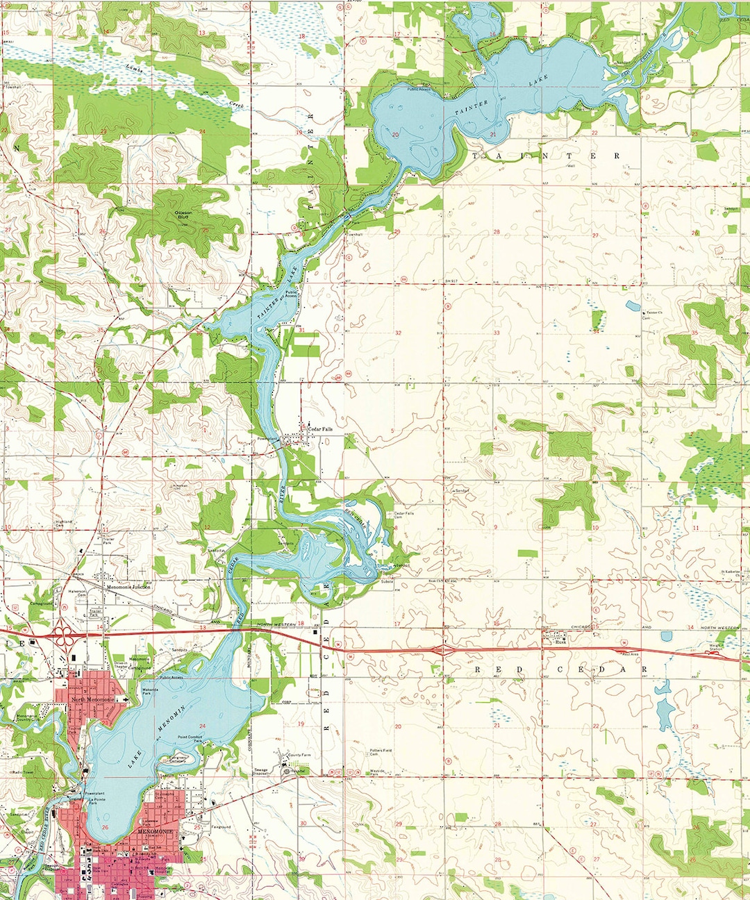 1972 Map of Lake Menomin Wisconsin and Tainter Lake Etsy