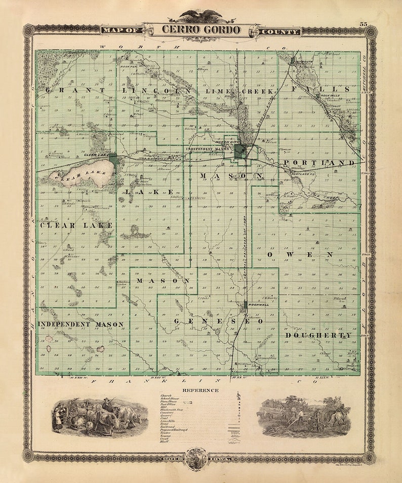 1875 Map of Cerro Gordo County Iowa Etsy