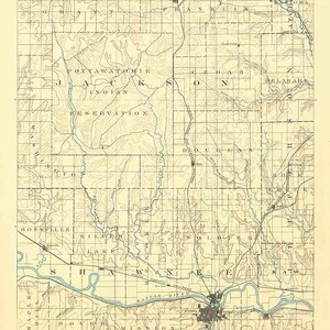 1889 Topo Map of Topeka Kansas Pottawatomie Indian
