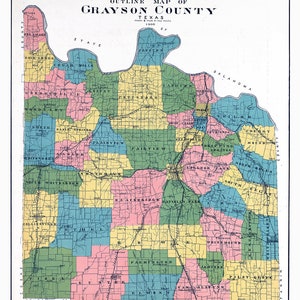 Carte du comté de Grayson, Texas, 1908