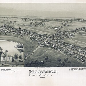 1894 Panorama-Karte von Pennsburgh Montgomery County Pennsylvania