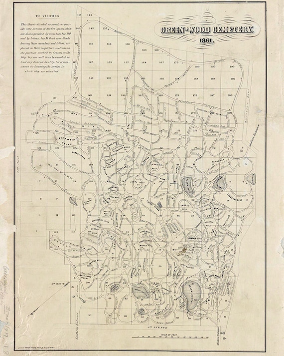 Green Wood Cemetery Map 1861 Map Of Greenwood Cemetery New York | Etsy Australia