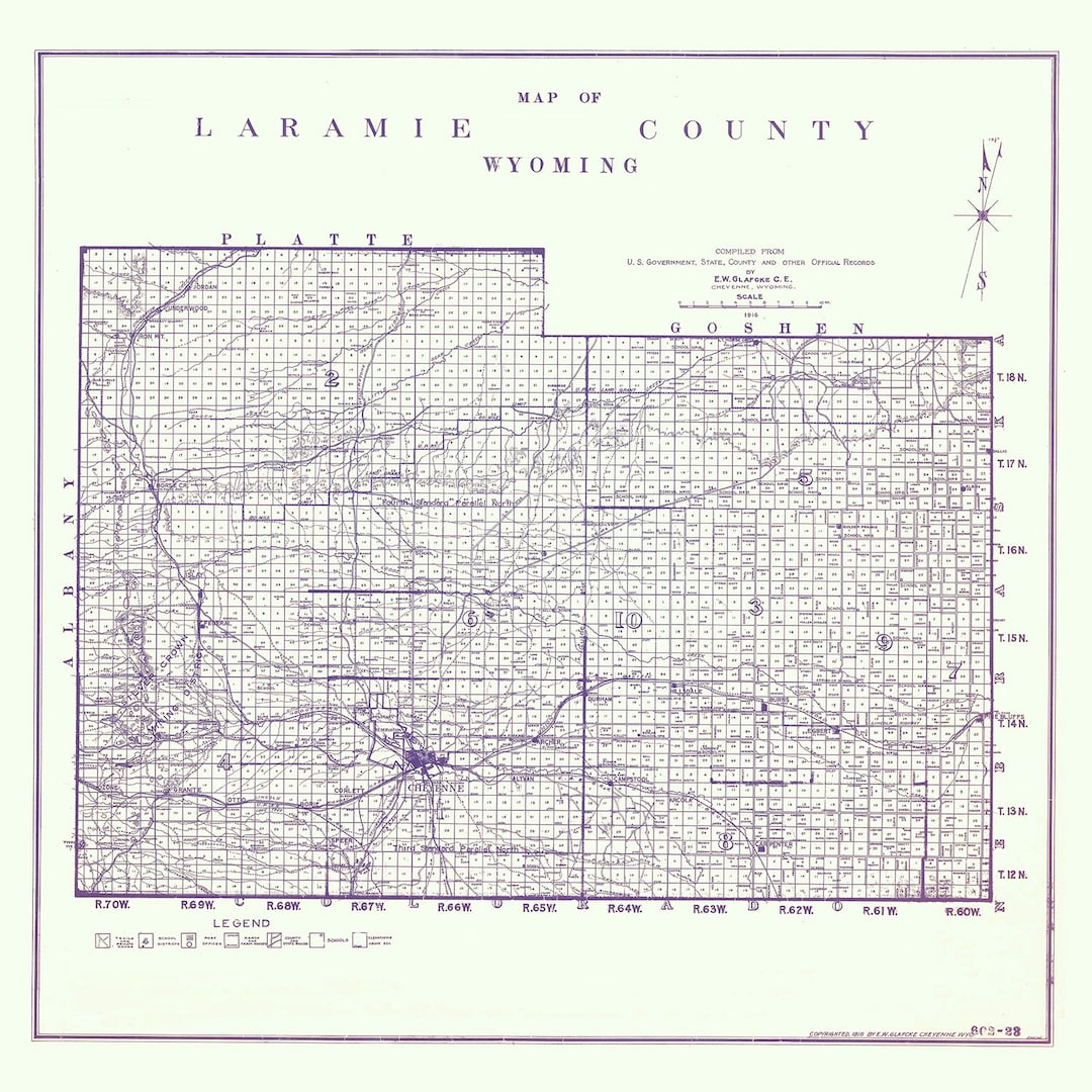 1916 Map of Laramie County Wyoming Etsy