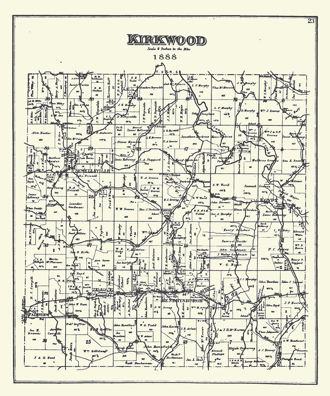 1888 Map of Kirkwood Township Belmont County Ohio Etsy