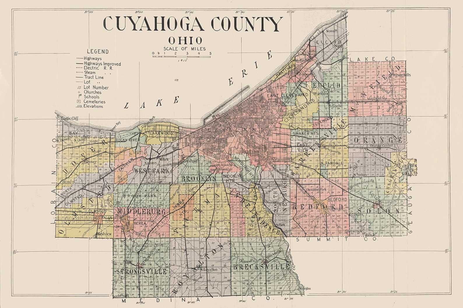 1915 Map of Cuyahoga County Ohio Etsy UK