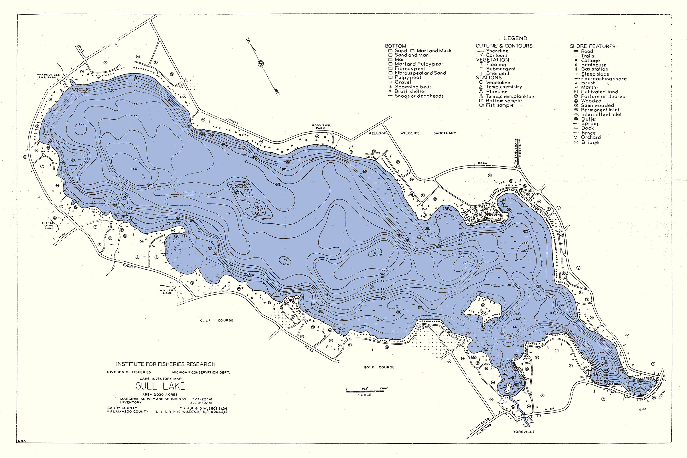 Hand Painted Map of Gull Lake, Minnesota, 1919