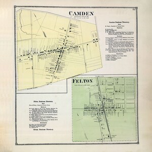 1868 Map of Camden and Felton Kent County Delaware