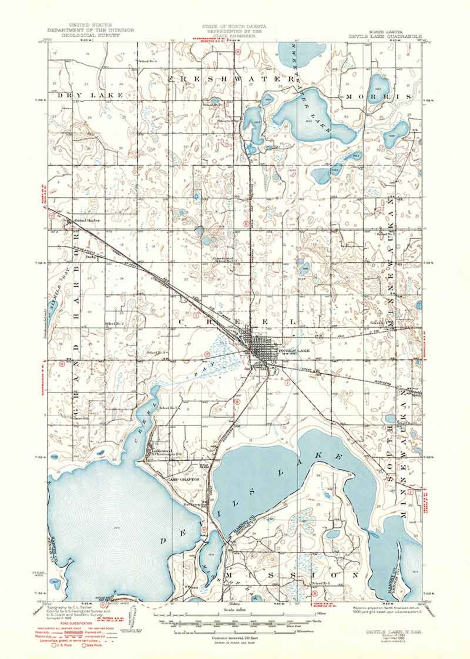 1931 Topo Map of Devils Lake North Dakota Quadrangle Etsy Sweden