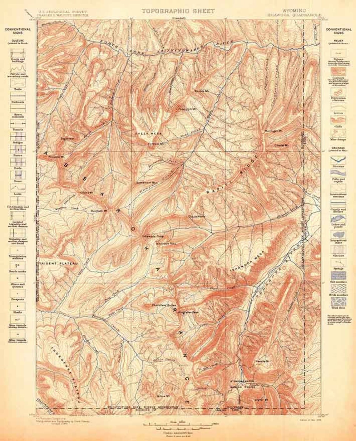 1899 Topo Map of Ishawooa Wyoming Absaroka Range - Etsy
