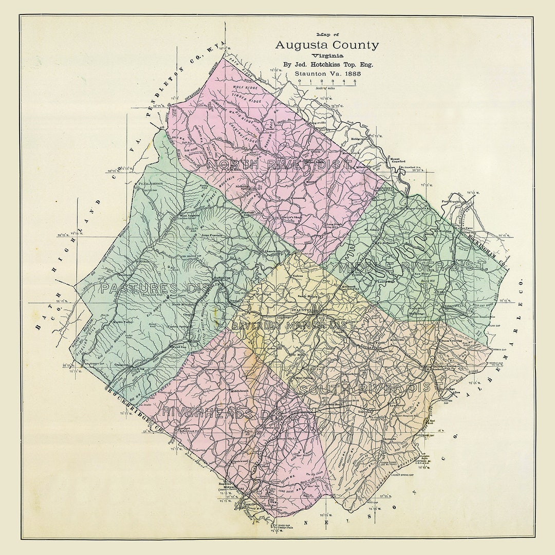 1885 map of augusta county virginia etsy